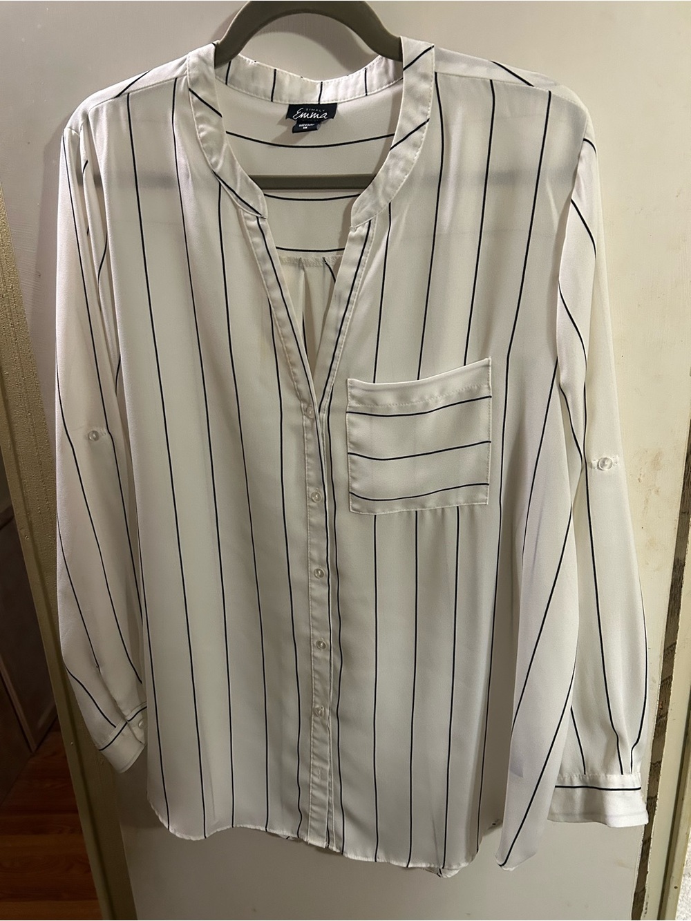 Simply Emma White Shirt with Black Vertical Stripes